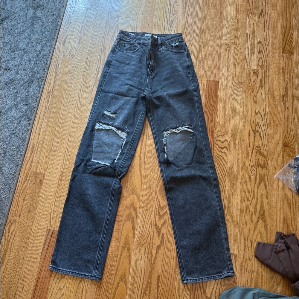 PacSun Black Distressed Straight Jeans